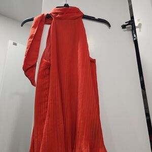 H&M Vibrant Orange Pleated Blouse